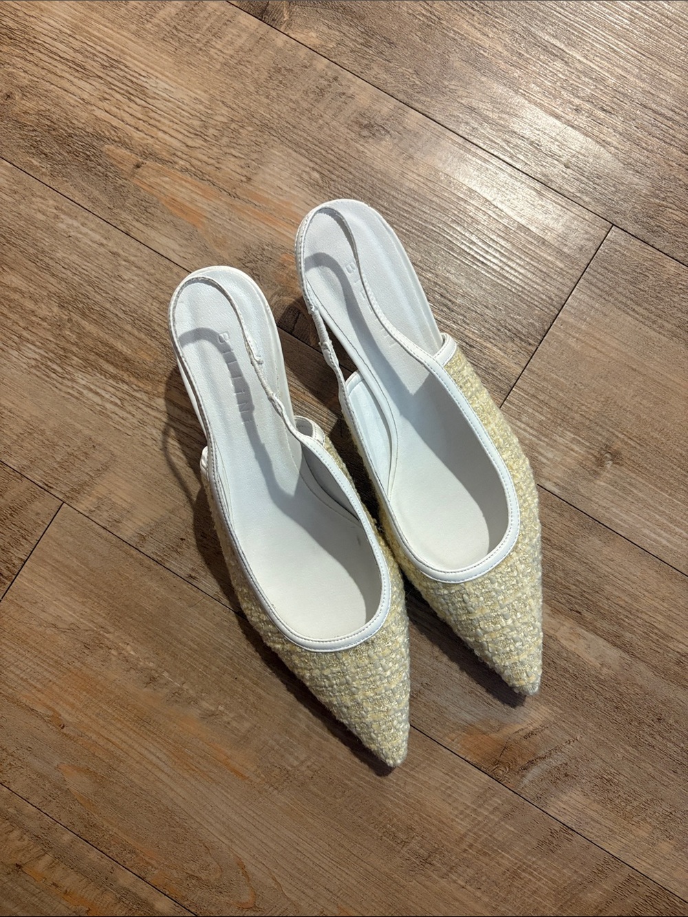 Billini Pale Yellow Tweed Pointed Slingback Flats